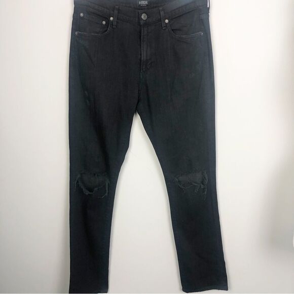 AGOLDE | Black Straight Leg High Rise Distressed Denim Jeans Women’s Size 25 (0) - Picture 1 of 10